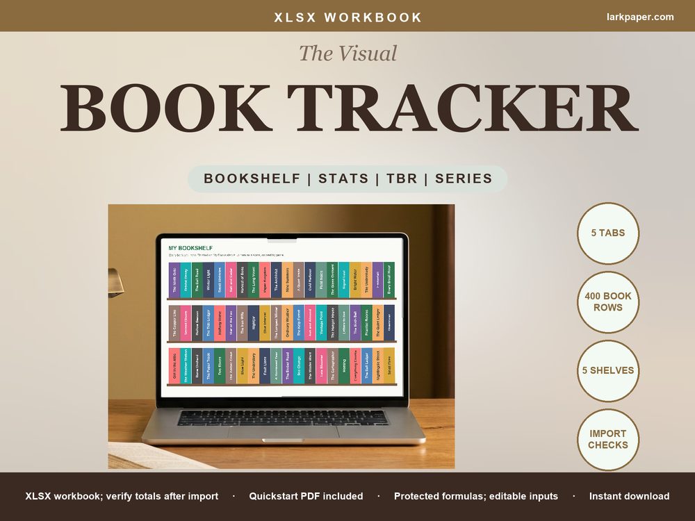 Cover image for Reading Tracker Bookshelf Spreadsheet, Virtual Bookshelf Book Log, Reading Stats TBR and Series Tracker, Excel Google Sheets Template